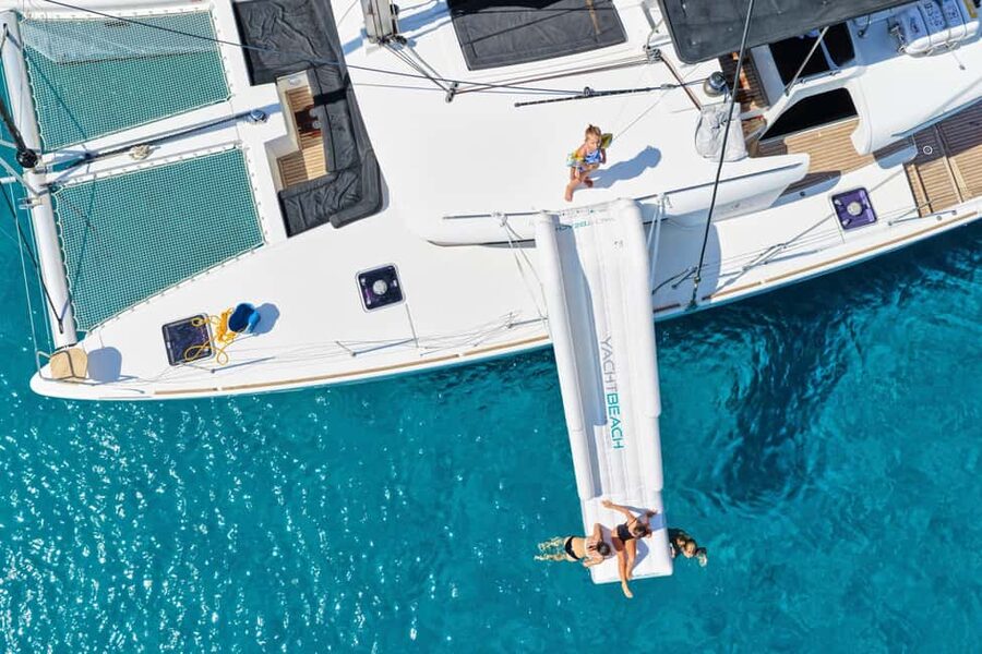 Agios Nikolaos All-inclusive Catamaran Cruise & Water Toys - The Cave of Barbarossa and Mirabello Bay Views