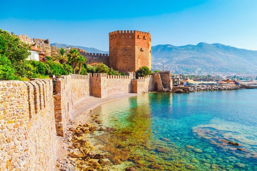 Alanya: Catamaran Boat Trip with Swim Stops and Sunbathing - Cleopatra Beach from the sea