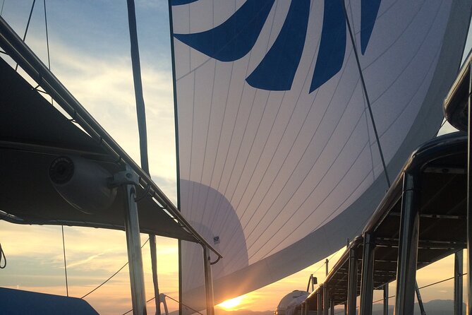 Catamaran sailing at sunset with tapas Palma de Mallorca - Sailing toward Cala Vella and its clear-water cove
