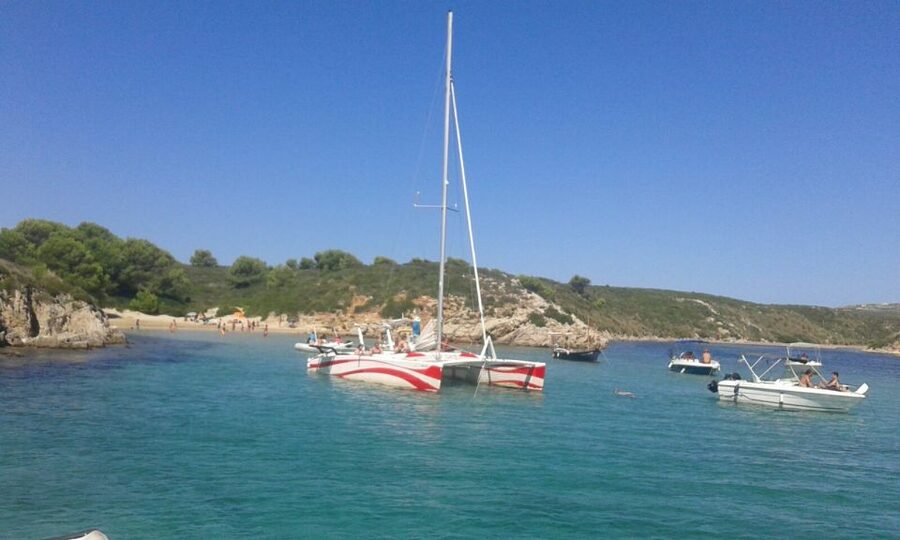 From Fornells: Half-Day Menorca Catamaran Trip w/ Snorkeling - The first stretch of sailing