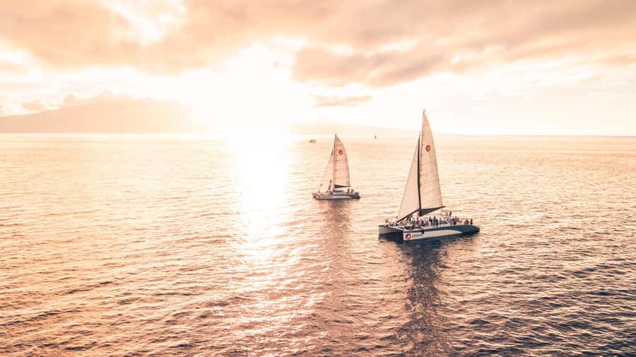 From Ma'alaea: 'Alihilani Sunset Sail Catamaran Tour - Sunset from the trampoline or covered cabin