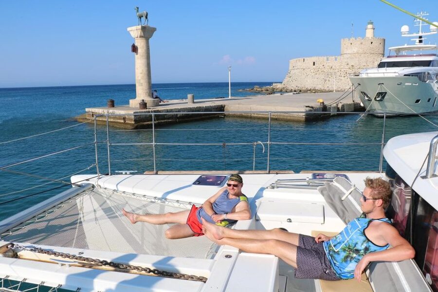From Rhodes: Private Catamaran Cruise All Inclusive - Kallithea Springs: a calmer final swim
