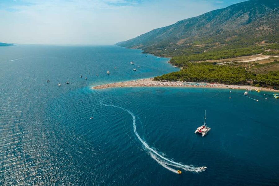From Split: Catamaran Cruise to Golden Horn & Brač island. - Leaving Split for Brač by catamaran