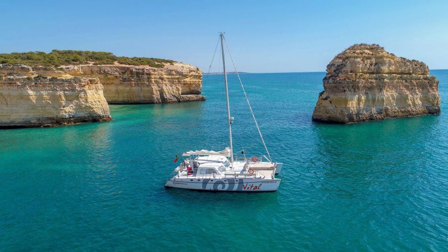 From Vilamoura: Sunset Catamaran Experience - Leaving Vilamoura Marina with the sun still high