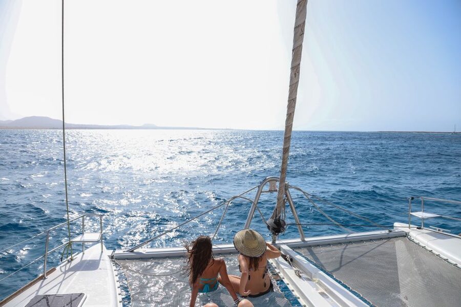 Fuerteventura: Private Luxury Catamaran to Lobo Island - Paella, fruit, and a glass of cava