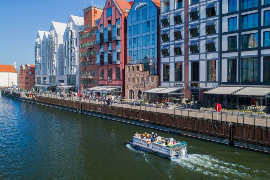Gdańsk: Motlawa River Sightseeing Catamaran Cruise - Polish Hook and the wider river view