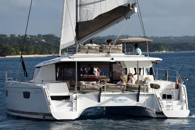 Good Times Too Premium Catamaran Lunch Cruise - Arriving at Holetown and getting aboard