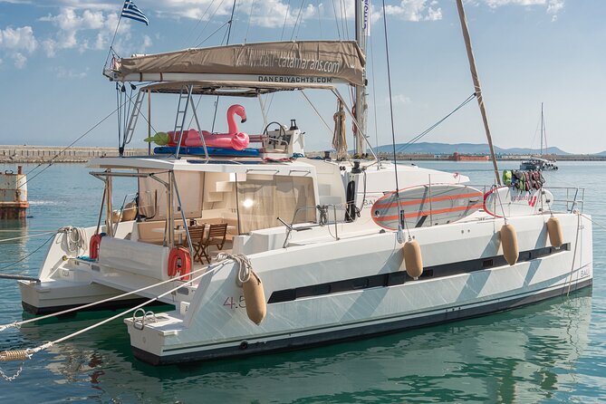 Hersonissos: Luxury Sunset Catamaran Cruise Sushi & Open Bar - Leaving Hersonissos for the evening