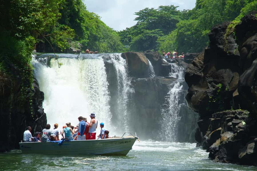 Ile Aux Cerfs Catamaran Cruise sailing from Mahebourg - The Grand River South East waterfall by boat