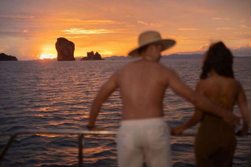 Krabi: Phi Phi Island Luxury Sunset Cruise by Meka Catamaran - From your hotel to Ao Nam Mao Pier
