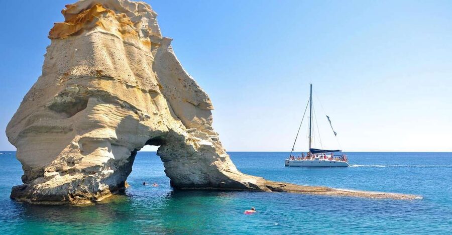 Milos: Full-Day Catamaran Cruise to Poliegos and Kleftiko - Lunch on the catamaran, with Greek food instead of packed sandwiches