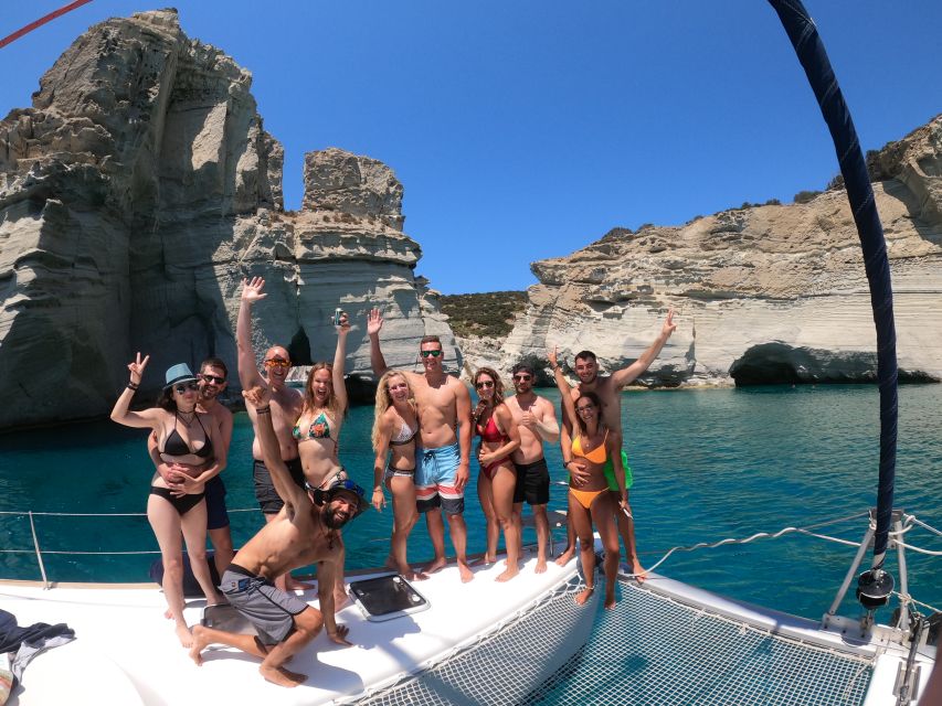 Milos: Full-Day Catamaran Cruise with Paddle Board - Kalogries Bay provides the first swim