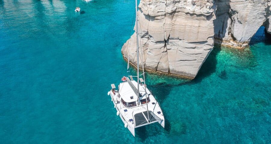 Milos: Kleftiko Morning Catamaran Cruise with Lunch & Drinks - Seeing Klima from the Aegean