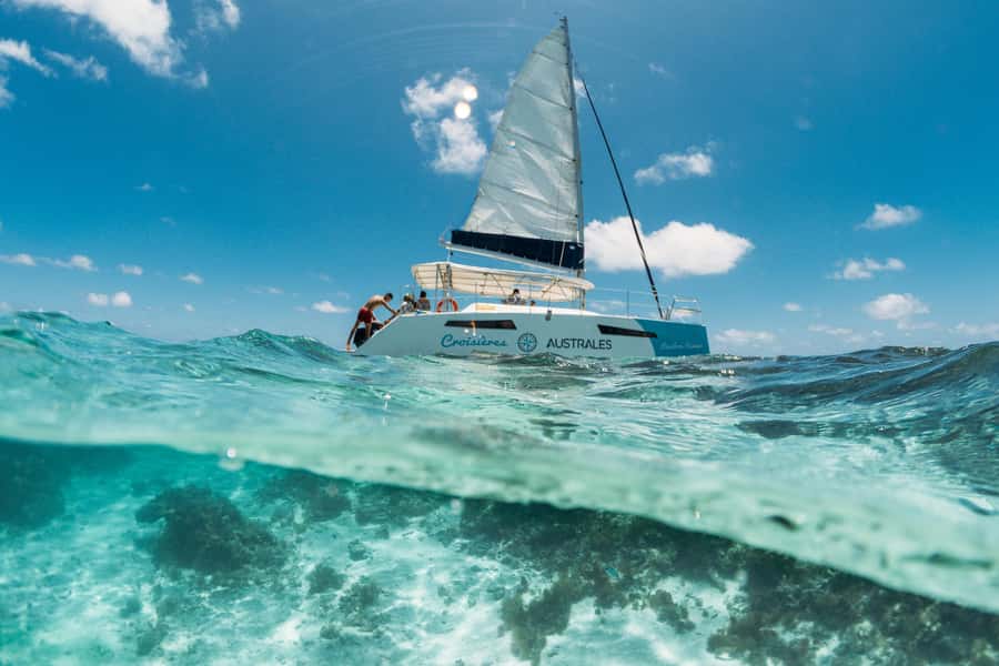 North East of Mauritius: Catamaran Cruise w/ BBQ Lunch - Sailing from Grand-Gaube toward L’ile d’Ambre