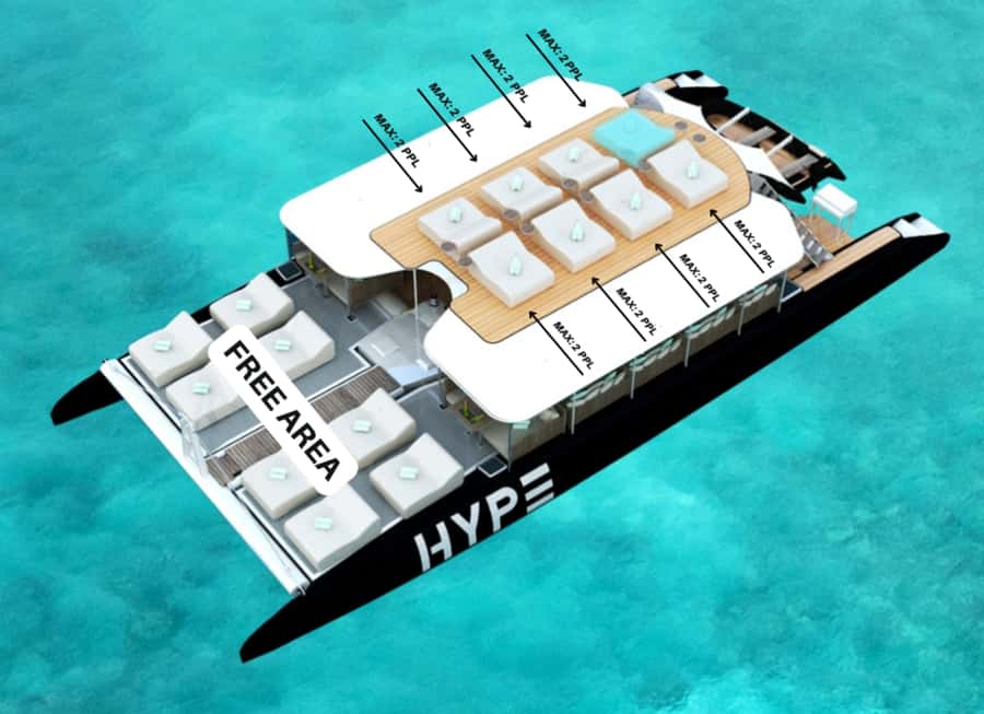 Phuket: Coral and Racha Islands Hype Luxury Catamaran - Day beds, beanbags, and the seating reality