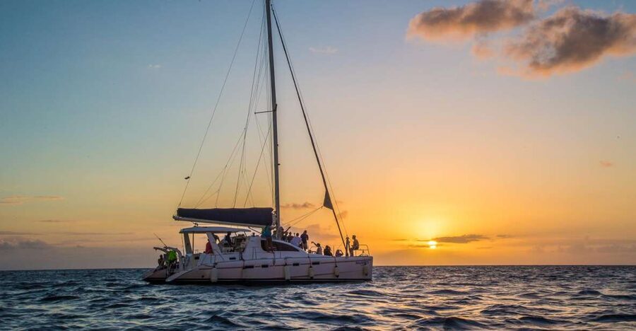 Phuket: Coral Island & Sunset Dinner by Sailing Catamaran - The catamaran ride to Koh Hey