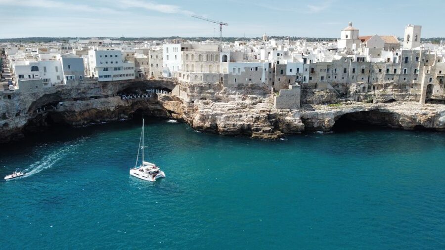 Polignano a Mare: Catamaran Tour with Aperitif & Local Food - The Hermit’s Rock and Cala Port’Alga