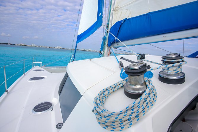 Private Catamaran from Cancun to Isla Mujeres | For up to 30 pp - Snorkeling at the Cancun Underwater Museum and Manchones Reef