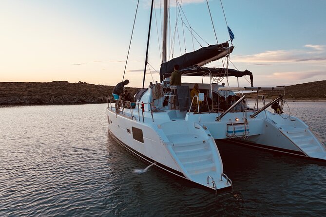 Private Mykonos Catamaran Day Cruise with Meals & Water Toys - Rineia is the water-stop favorite