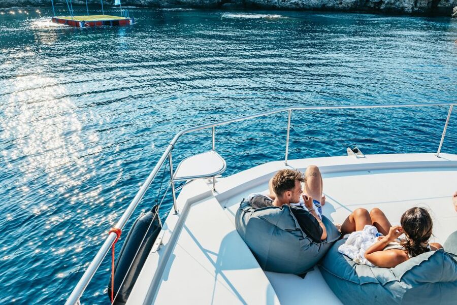 Rhodes: Sunset Catamaran Cruise with Dinner Buffet & Drinks - Kalithea Bay: a swim stop, not a shore excursion