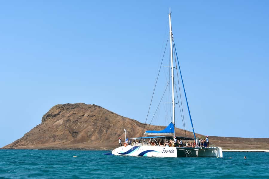 Sal: All-Inclusive Half-Day Lounge Catamaran Cruise - The swimming stop near Lion Mountain