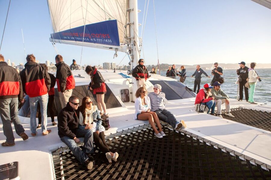 San Francisco Bay Sunset Cruise by Luxury Catamaran - Sailing toward Sausalito and the Golden Gate Bridge
