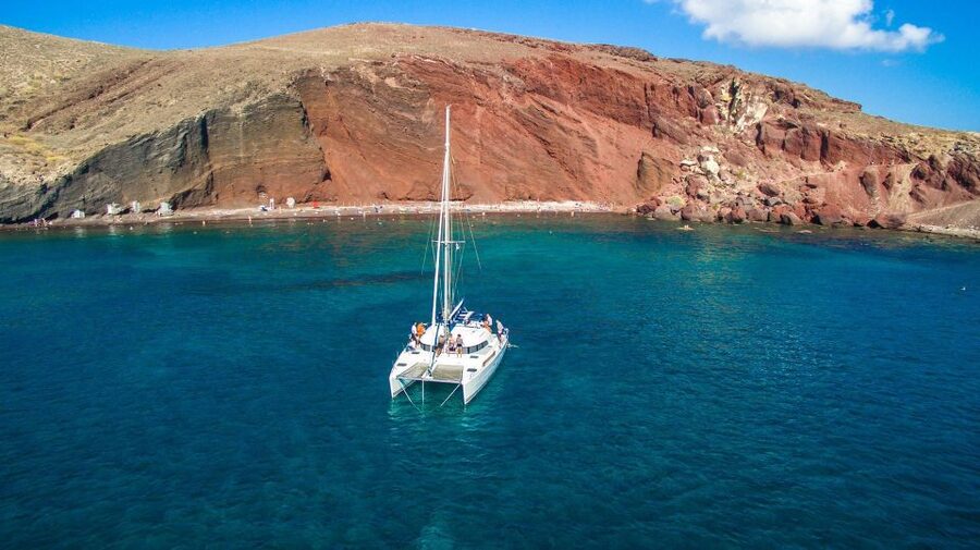 Santorini: 7-Hour Private Catamaran Cruise with Food & Drink - The volcano and hot springs by boat