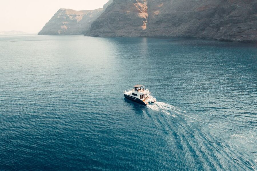 Santorini: Caldera Private Power Catamaran Cruise - The volcano and hot springs