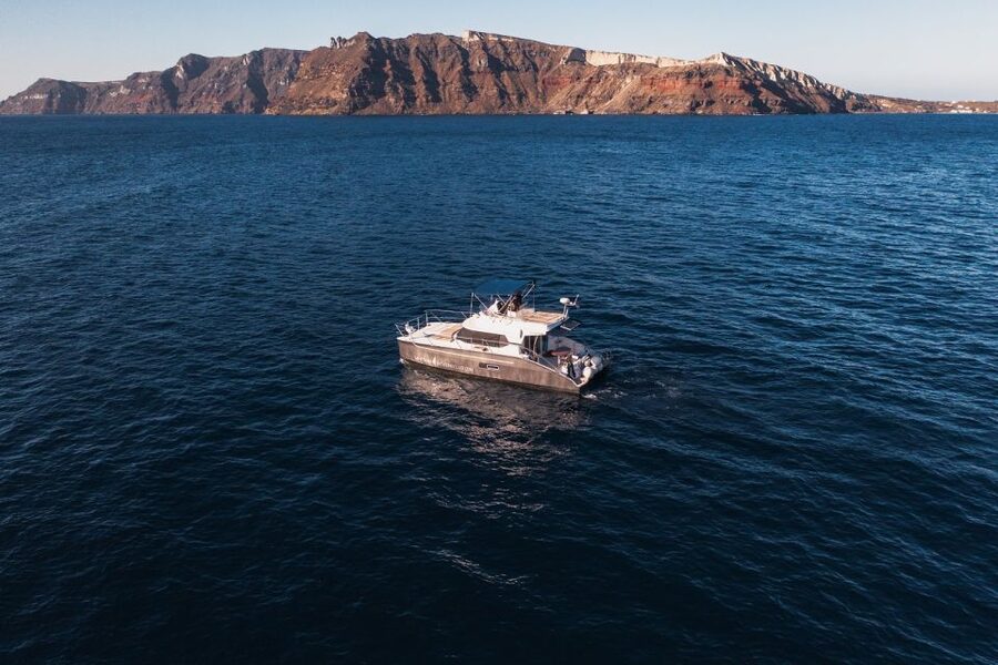 Santorini: Caldera Private Power Catamaran Cruise - A Greek meal served on board