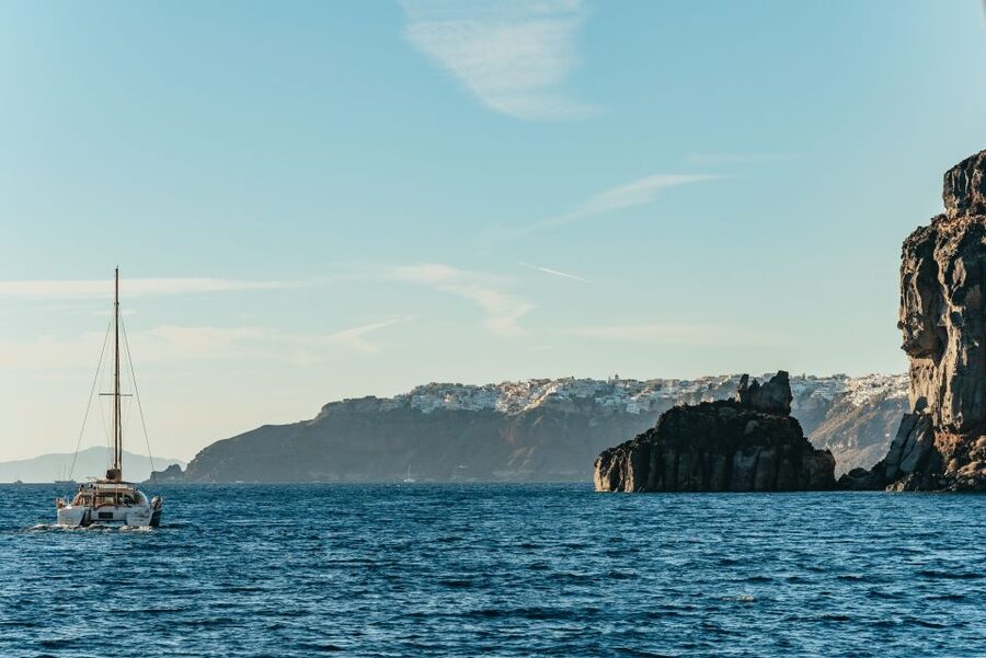 Santorini: Catamaran Caldera Cruise with Meal and Drinks - What to bring for five hours at sea