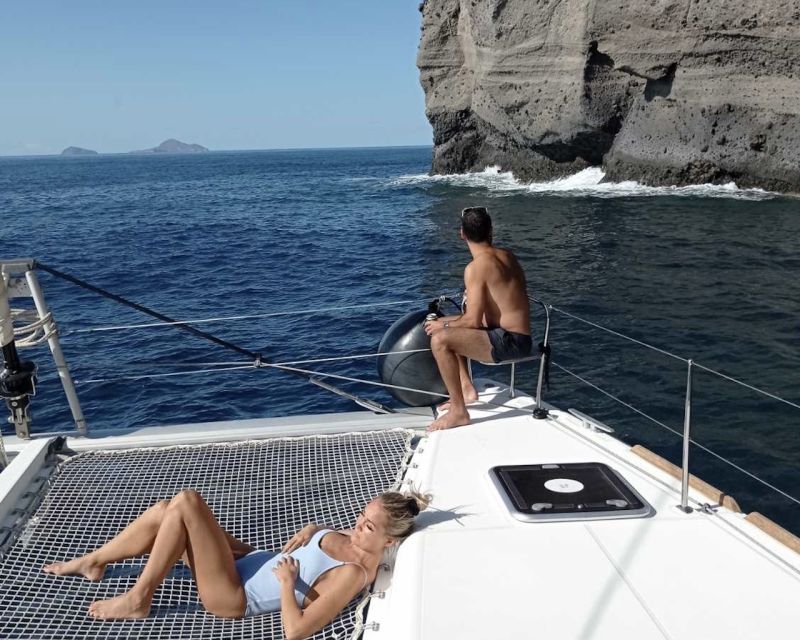 Santorini: Catamaran Cruise with Lunch, Drinks, & Oia Visit - The volcano and caldera from the sea