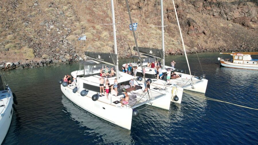 Santorini Catamaran Cruise with Swimming, Meal and Open Bar - What the $129 price really covers