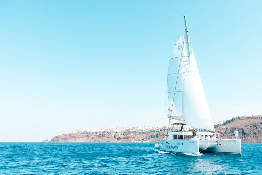 Santorini: Catamaran Tour with BBQ Meal and Unlimited Drinks - What the weather can change
