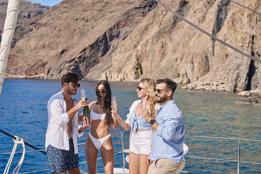 Santorini: Day Luxury Catamaran Cruise with Meal & Drinks - Fira’s Old Harbor adds a quick photo stop