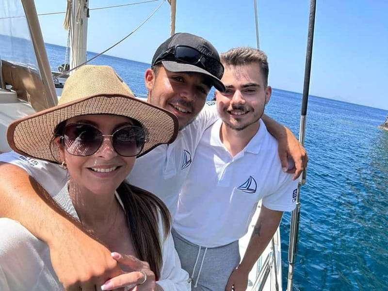 Santorini: Luxury Catamaran Cruise with Lunch, BBQ & Drinks - Mesa Pigadia brings the first real swim