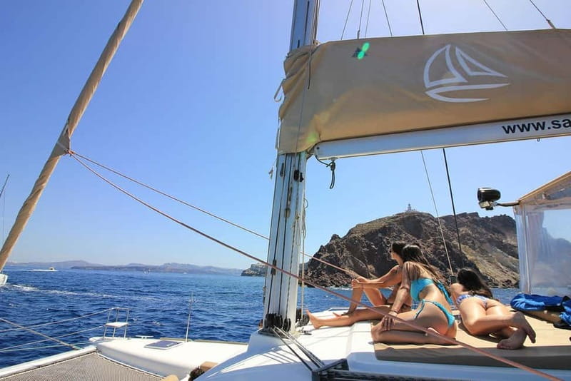 Santorini: Luxury Catamaran Cruise with Lunch, BBQ & Drinks - Thirasia combines lunch, views, and more water time