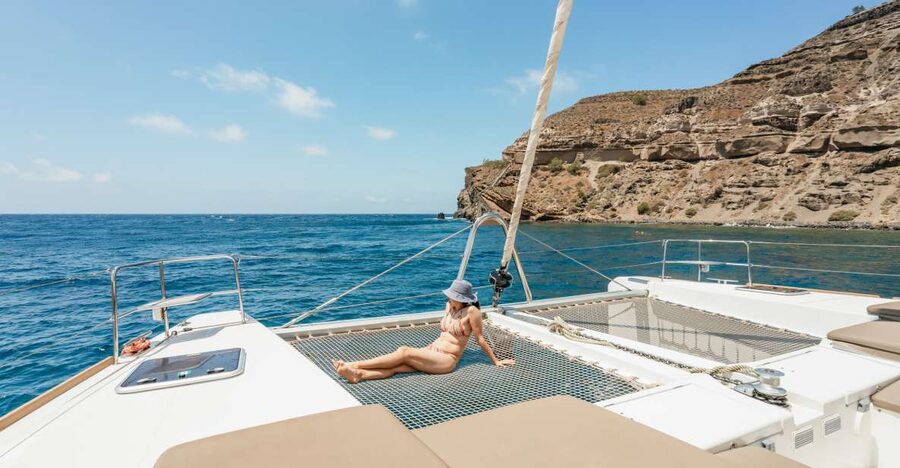 Santorini: Luxury Catamaran Day Trip with Meal and Open Bar - Morning sailing or sunset cruise?