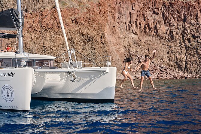 Santorini Oia: Private Sunset Catamaran Cruise with BBQ & Drinks - BBQ Dinner with Greek Salads and Local Wine