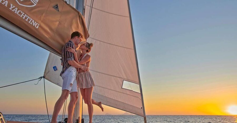 Santorini: Platinum Catamaran Cruise w/ BBQ Meal & Open Bar - Red Beach and the southern coast