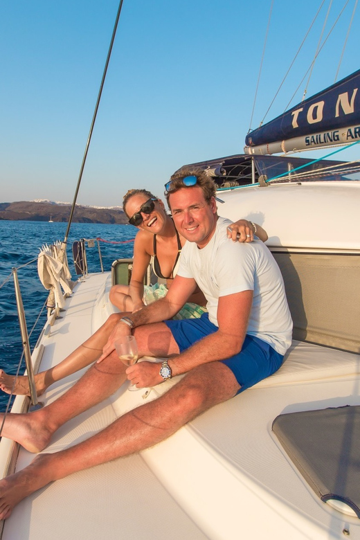 Santorini: Private Catamaran Cruise with Food & Drinks - From Thera to Vlychada Marina