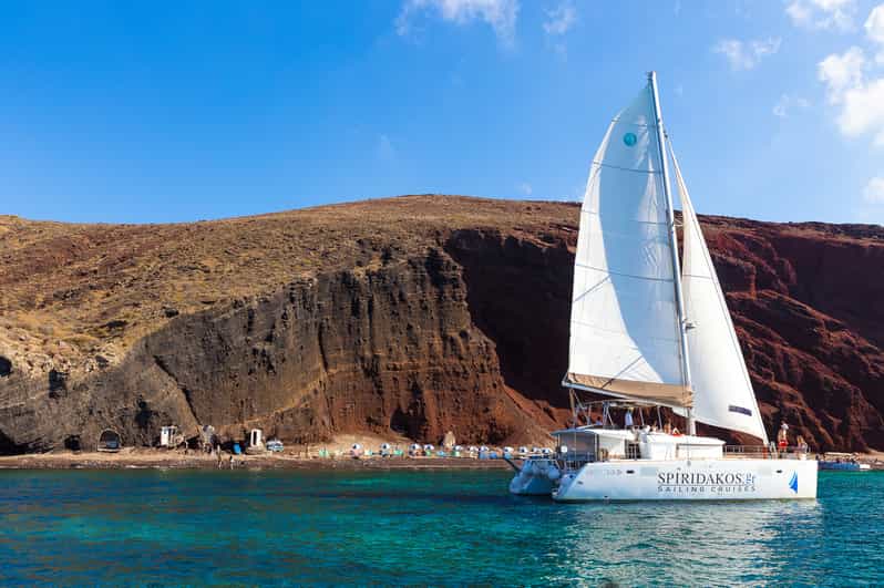 Santorini: Sailing Catamaran Cruise with BBQ and Drinks - Red Beach and the white cliffs