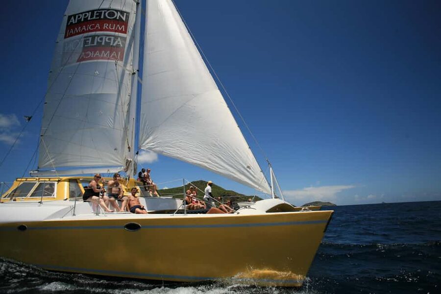 St. Kitts Full-Day Catamaran Cruise to Nevis - Sailing from St. Kitts toward Nevis