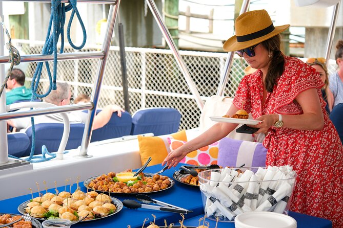 Sunday Mimosa Bar Catamaran Sail with Mini Brunch Bites - The Ravenel Bridge is the visual high point