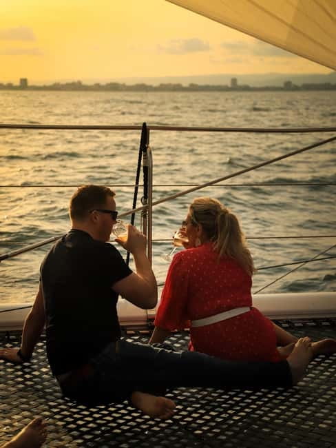 Sunny Beach: Sunset Catamaran Cruise with Dinner & Prosecco - From Sunny Beach to the harbor by red bus