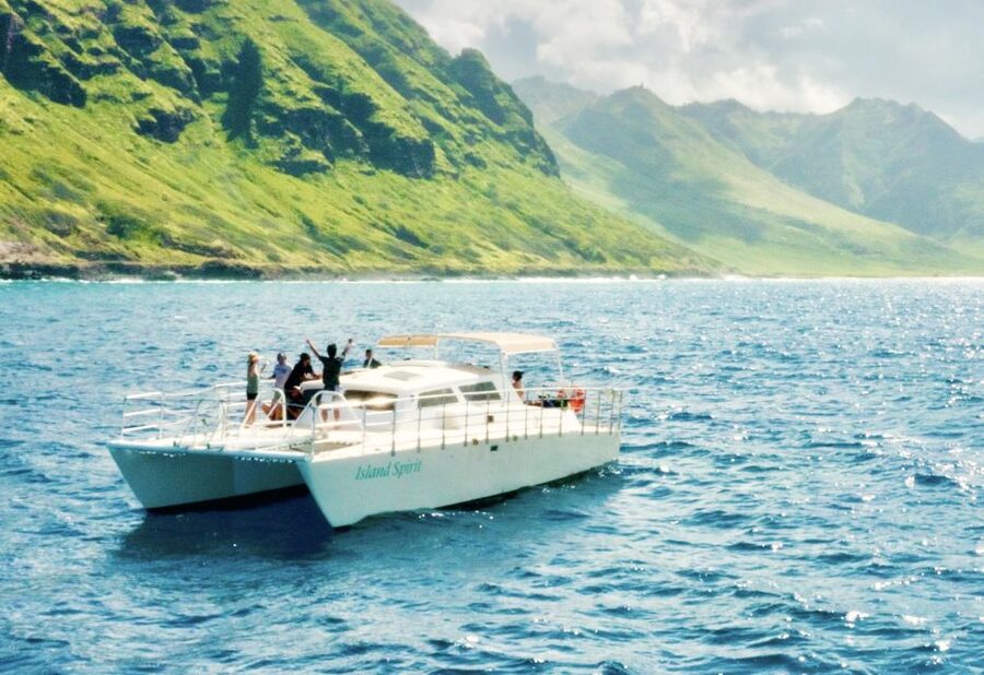 West O'ahu: Dolphin Watching and Snorkeling Catamaran Cruise - Searching for dolphins along the west coast
